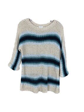 J Jill Womens S Sweater Pullover Dolman Open Knit Beach Linen Blend Boho Crochet